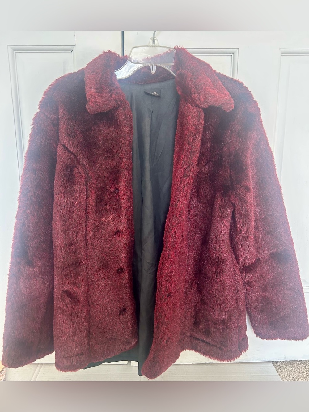 90’s Space Girlz Women's Plush Faux Fur Coat - Wine Red